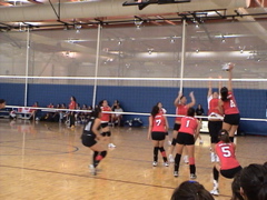 Whitney Sharp spiking hard for Team AZ and helping her team win over the Eastern Door Mohawks